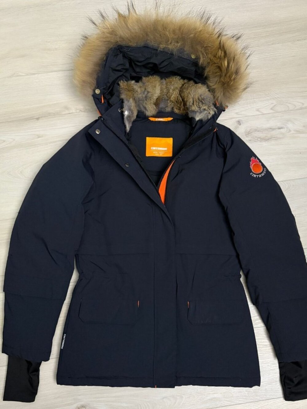 CINTAMANI Genuine FUR Down & Feather Winter Puffer Parka Jacket Coat Womens XS